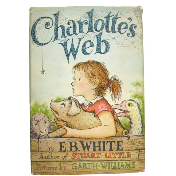 Charlotte's Web EB White Hardcover Dust Jacket Pictures Garth Williams STAIN - Picture 1 of 7